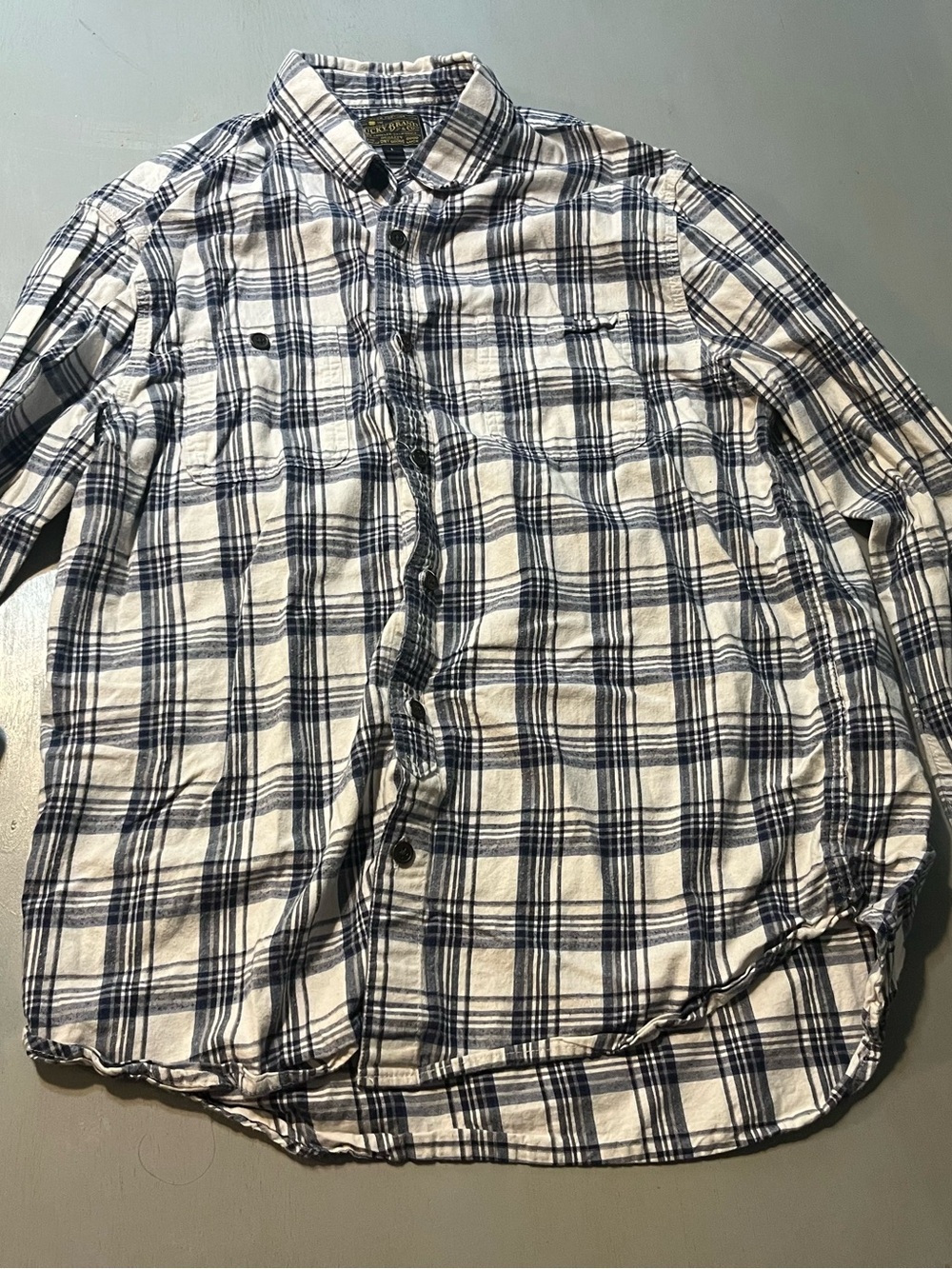 Lucky Brand Plaid Flannel Button Up Shirt Long Sleeve Size L 100% Cotton